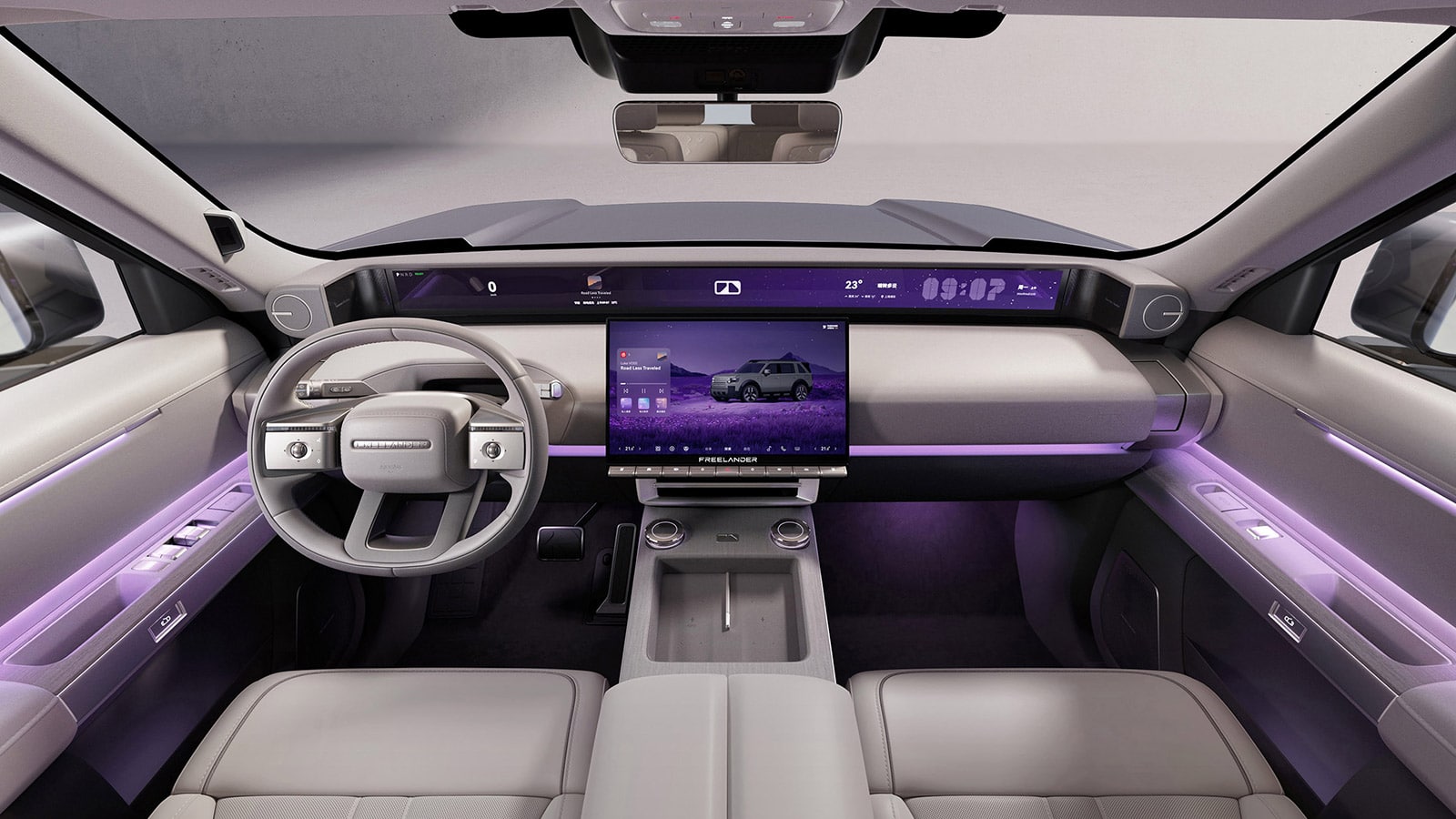 แผงหน้าปัดและพวงมาลัยของ Freelander 8 พร้อมจอกลางขนาดใหญ่